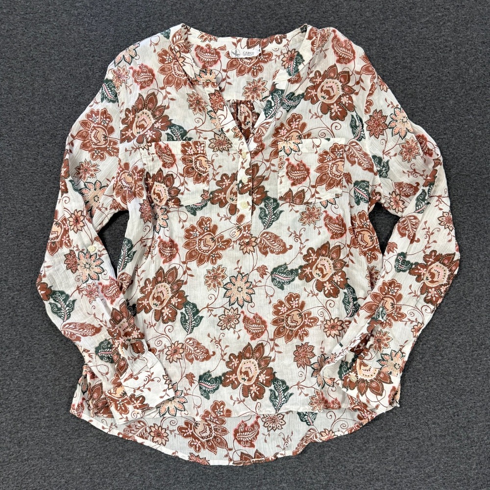 Carve Designs Blouse Womens L White Good Floral Paisley Long Sleeve Top